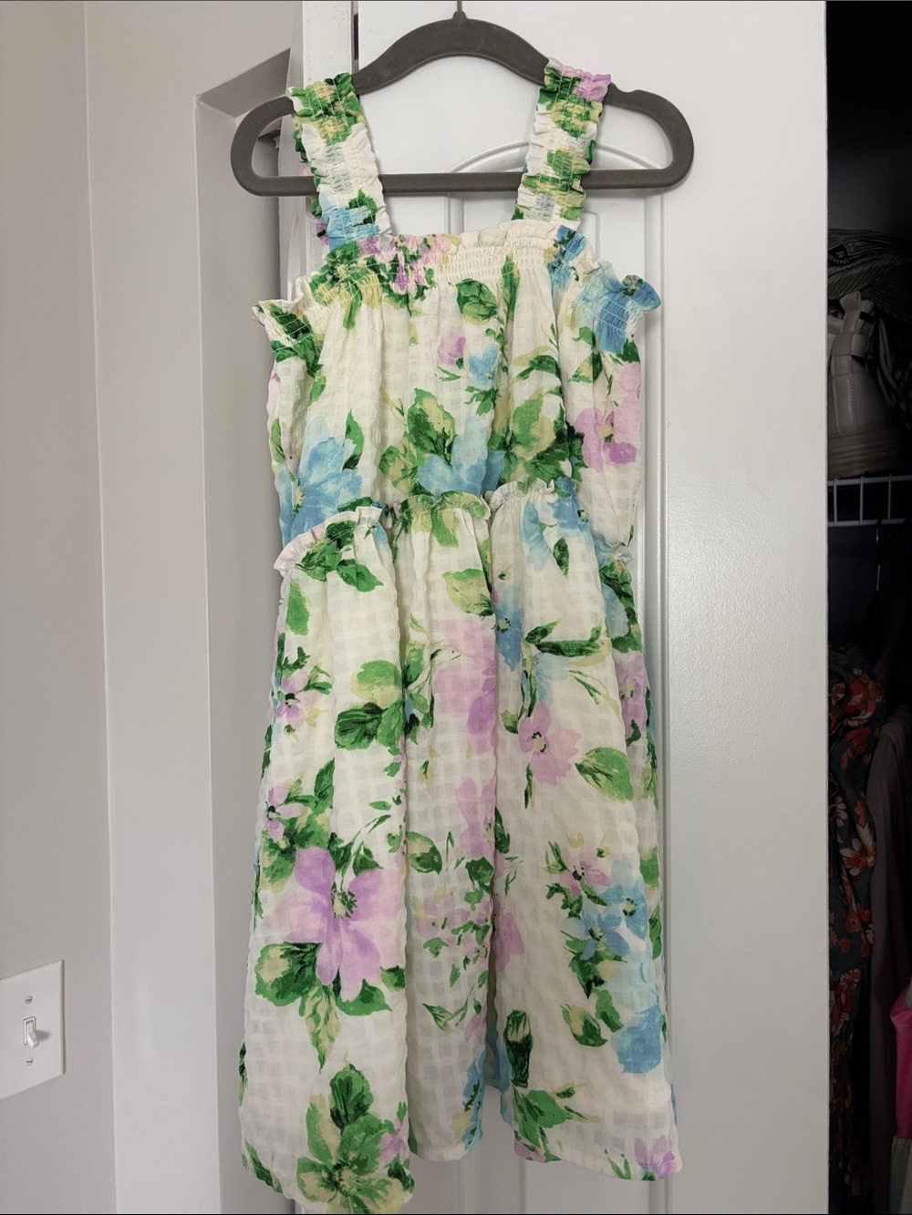 Old Navy Cream Floral Sundress with Pink, Blue & Green